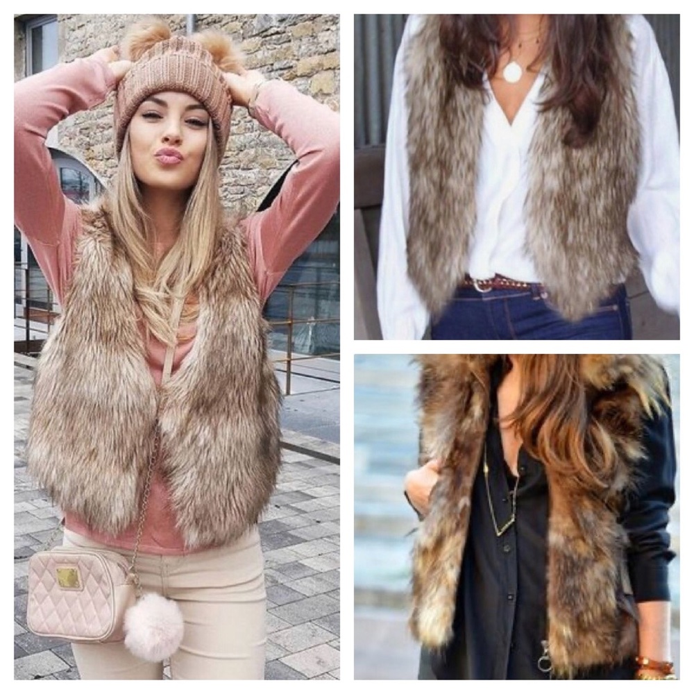 89Th & Madison Vest Faux Fur Kniteted Back Size M
